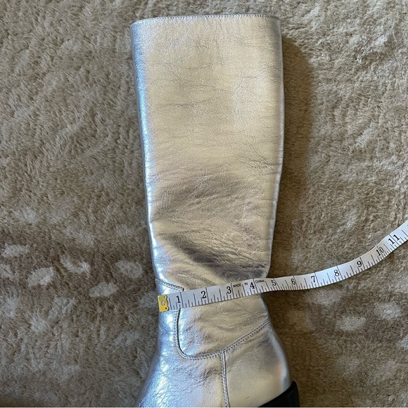 Anthropologie Caverley Oscar Metallic Silver Leather Slim Calf Tall Boot Size 39 - Picture 16 of 16